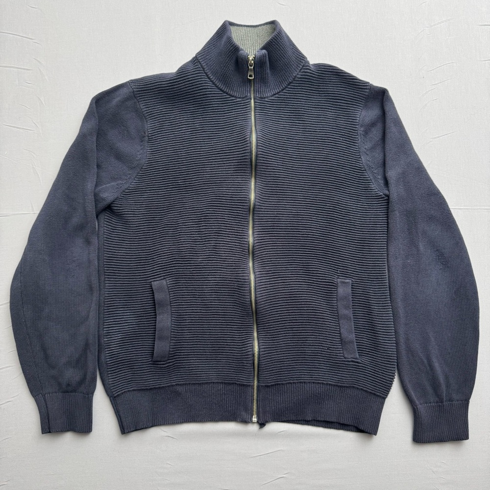 Banana Republic Full Zip Mock Neck Sweater Navy Long Sleeve Pockets Men's Size L
